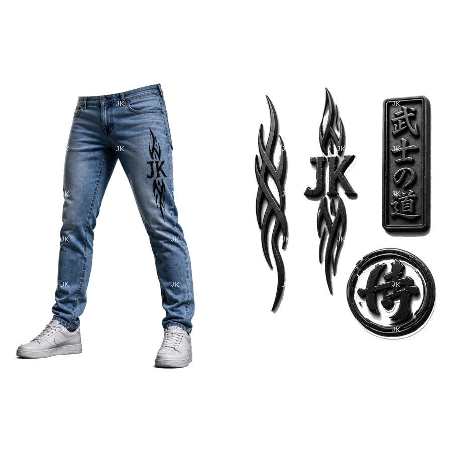 Diseño Digital JK Tribal Metálico Japonés – para Pantalón de Hombre