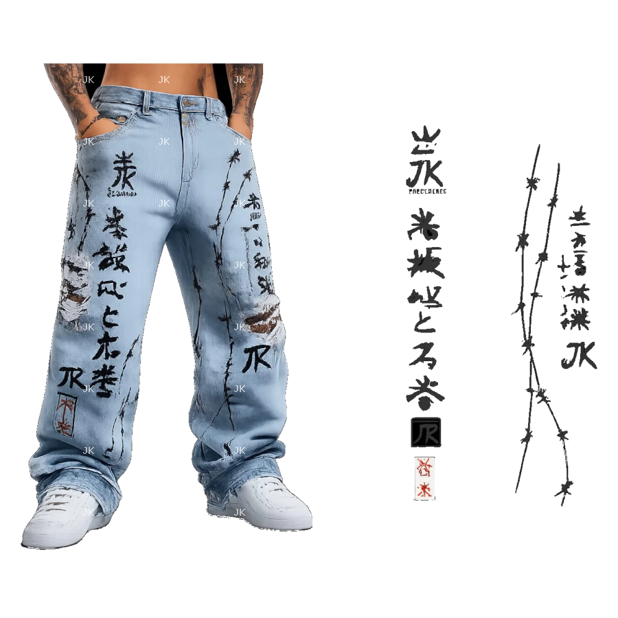 Diseño Digital Premium Estilo Japonés JK para Pantalón de Hombre