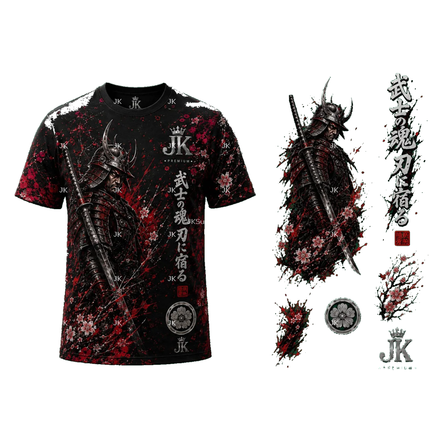 Diseño Digital Samurái Rojo Japonés JK para Camisa de Hombre