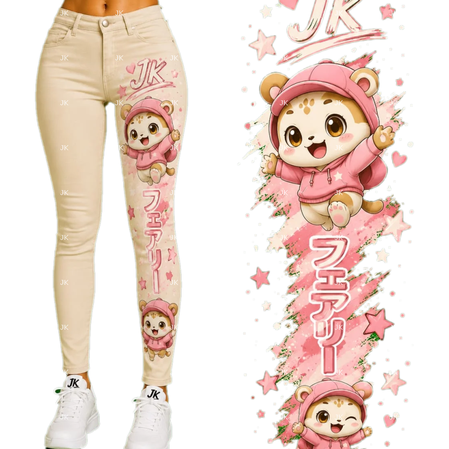 Diseño Digital JK Gatita Kawaii Rosa para Pantalón de Mujer