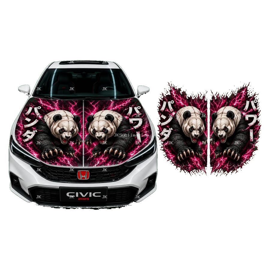Diseño Digital JK para Tapa de Carro – Pandas con Fuego Estilo Japonés