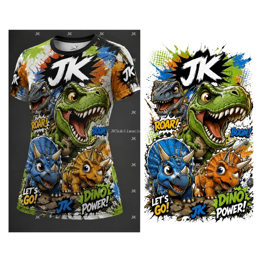 Diseño Digital 3D JK Dino Power – Dinosaurios para Camisa de Niño