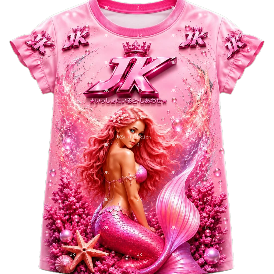 Diseño Digital 3D JK Sirena Rosa para Ropa de Niña