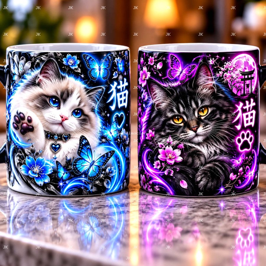 Pack de 2 Diseños Gatos Finos para Taza 11 oz – 300 DPI