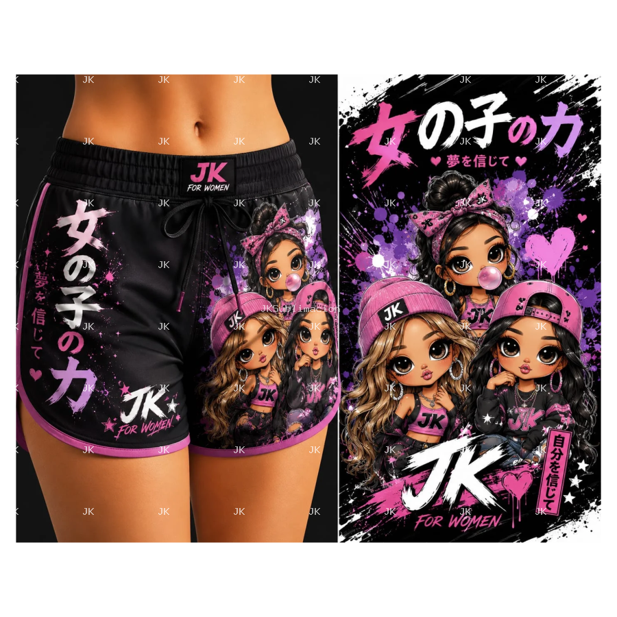 Diseño Digital JK para Shorts de Mujer – Chicas Urbanas Estilo Japonés