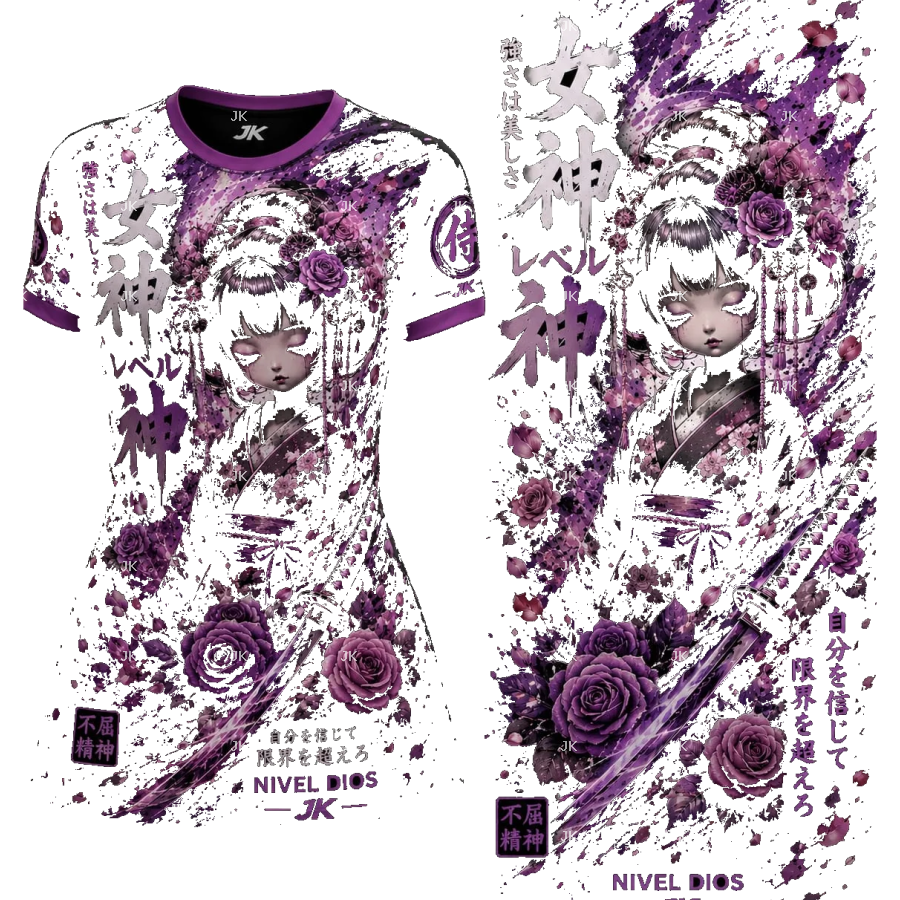 Diseño Digital 3D Diosa Japonesa con Flores y Katana JK para Mujer
