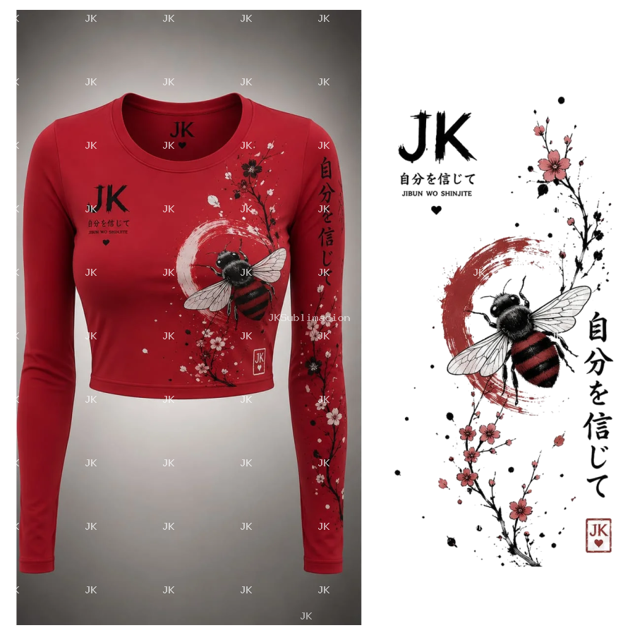 Diseño Digital JK Abeja 3D con Flores para Blusa de Mujer