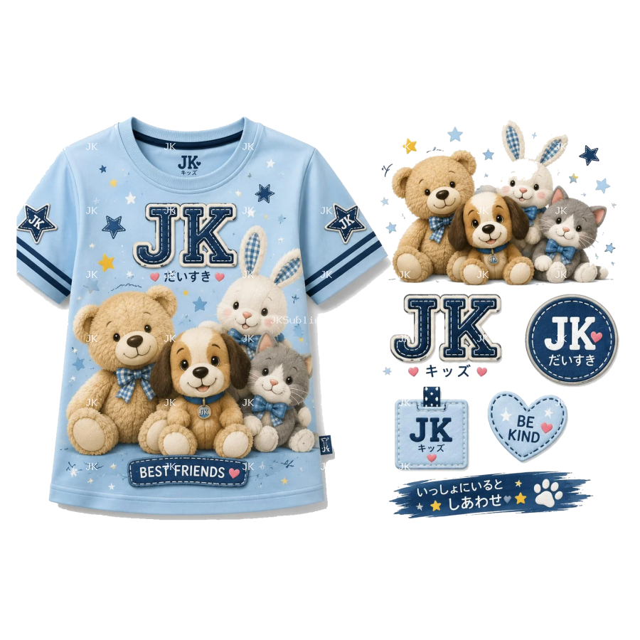 Diseño Digital 3D JK Amigos Tiernos para Camisa de Niño