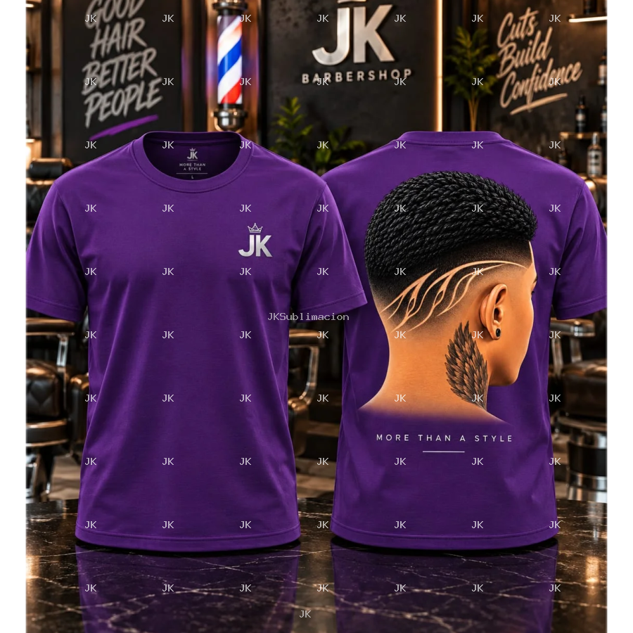 Diseño digital original JK Barber Shop para camisa de hombre — Corte degradado con líneas