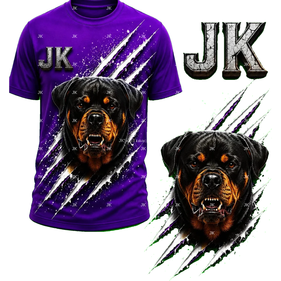 Diseño Digital JK Rottweiler 3D con Arañazos para Camisa de Hombre
