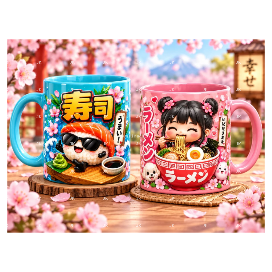 Dos imágenes digitales de sushi y ramen japonés para tazas de 11 oz — JK