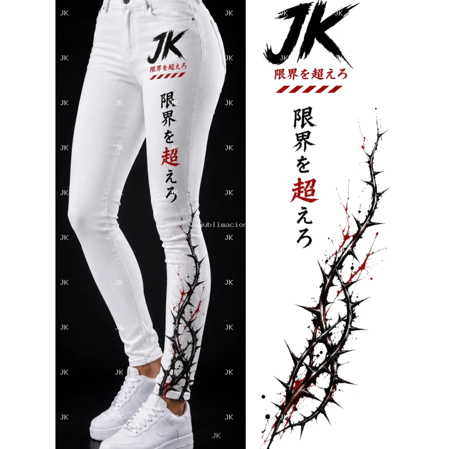 Diseño Digital JK con Espinas para Pantalón de Mujer