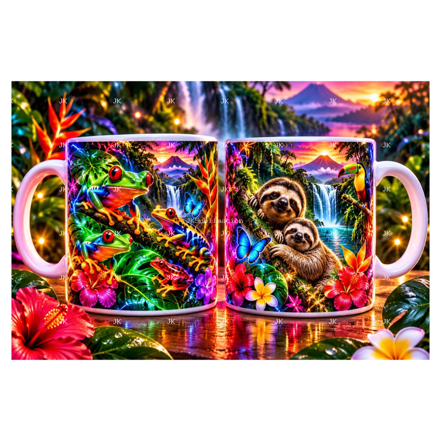 Taza 11 oz – Costa Rica Perezosos y Ranas Tropicales 🇨🇷 | Diseño para Sublimación