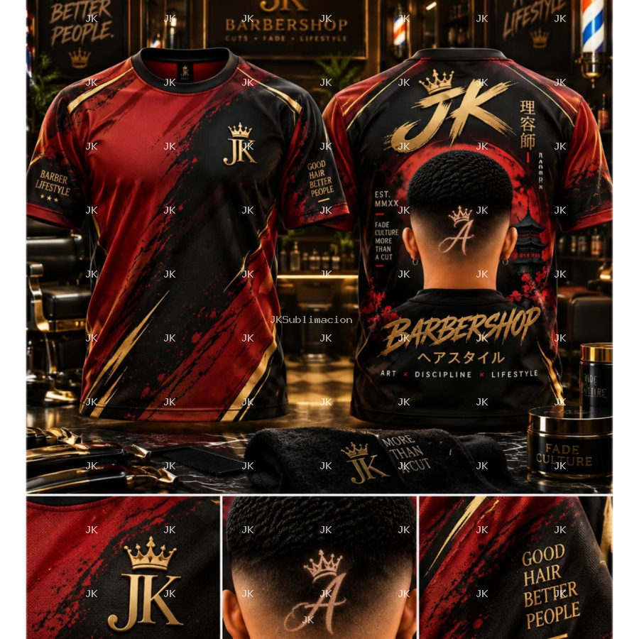 Diseño digital original JK Barber Shop para camisa de hombre — Corte de cabello estilo barbería