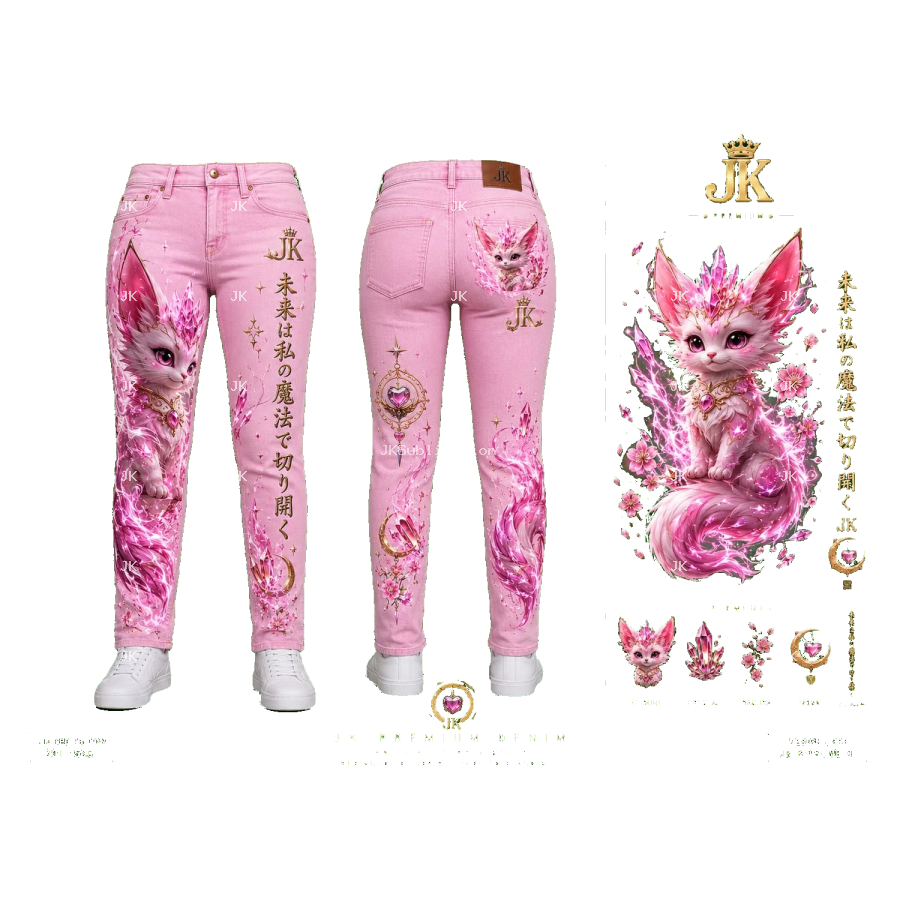 Pantalón JK Zorro Mágico Rosa Japonés – Diseño Digital Premium