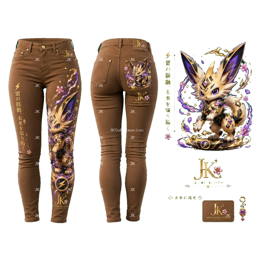Pantalón de Mujer JK Zorro Místico Dorado – Diseño Digital Premium 4500 × 5400 PNG