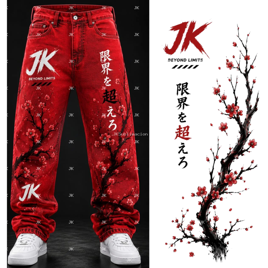 Diseño Digital JK Flores Japonesas – para Pantalón de Hombre