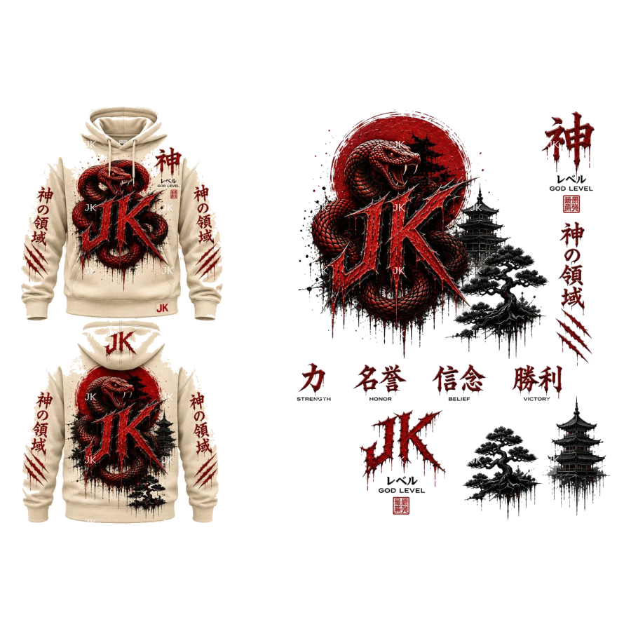 Diseño Digital JK Serpiente Japonesa para Sudadera de Hombre