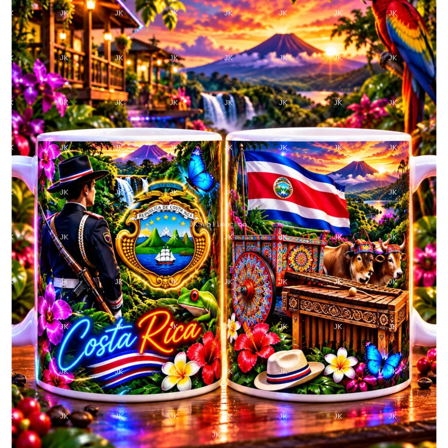 Taza 11 oz – Costa Rica Tradicional 🇨🇷 | Diseño para Sublimación