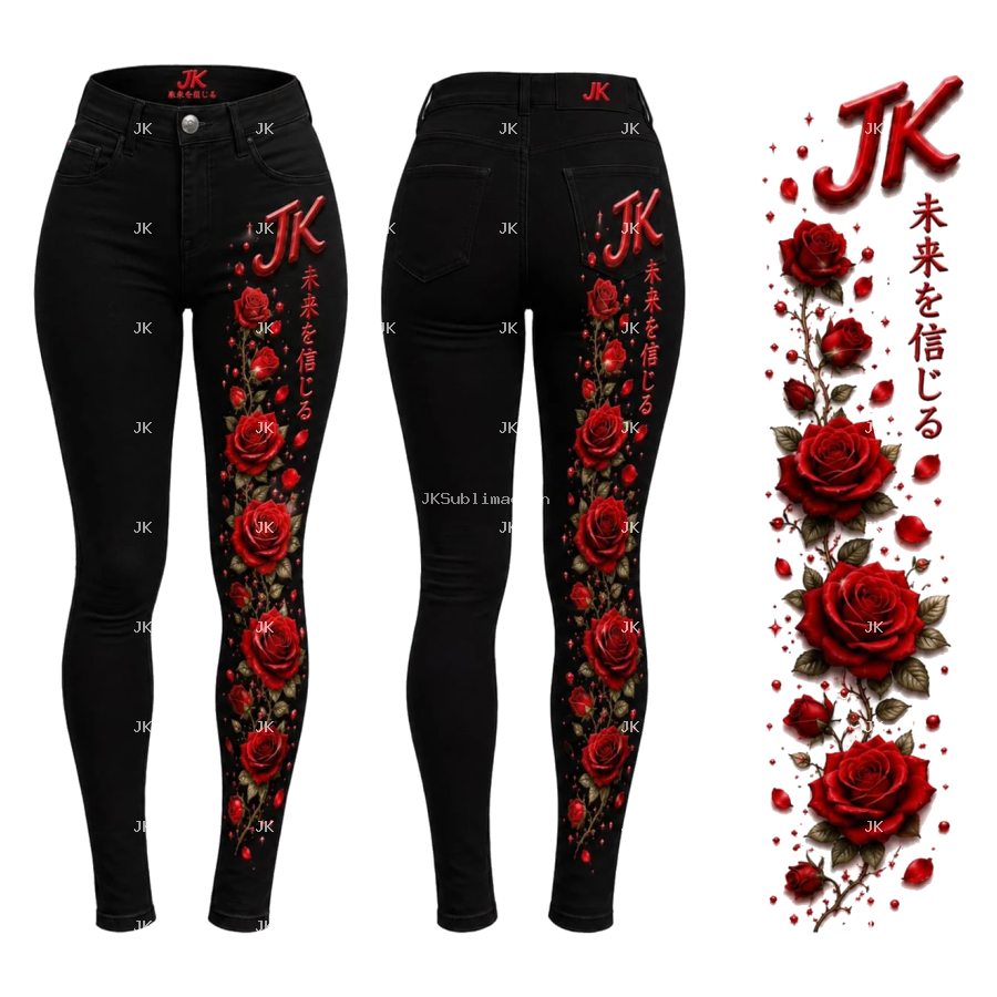 Diseño Digital JK Rosas Rojas para Pantalón de Mujer