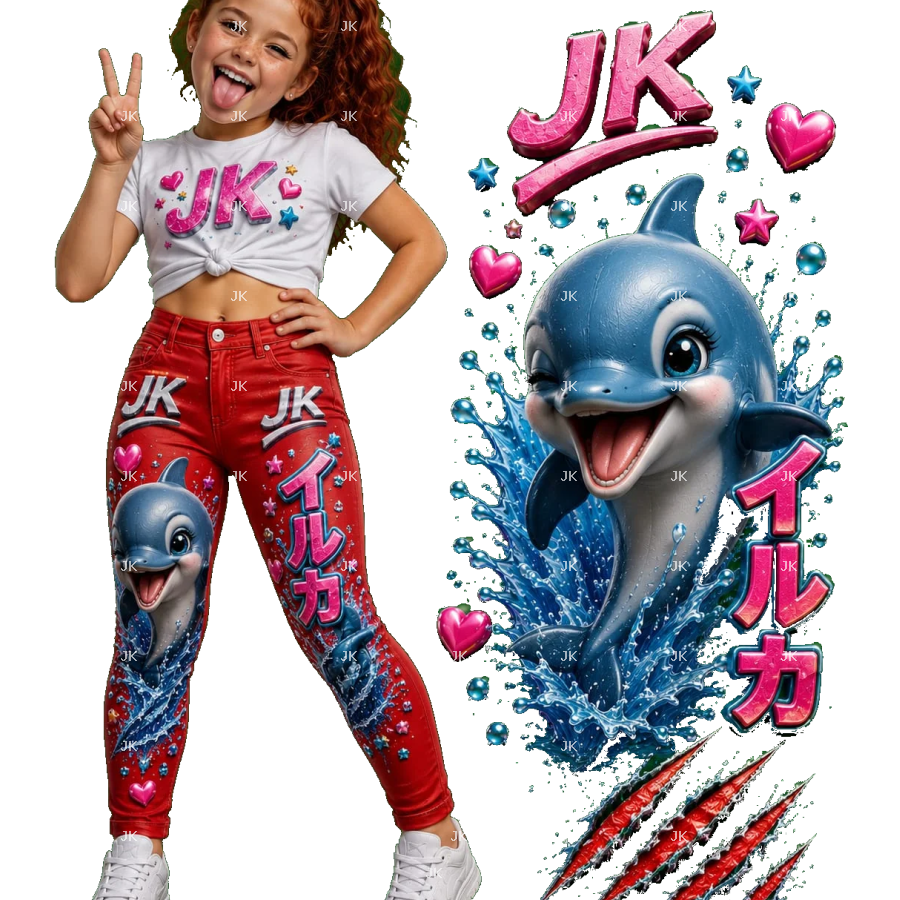 Diseño Digital JK Delfín 3D para Pantalón de Niña