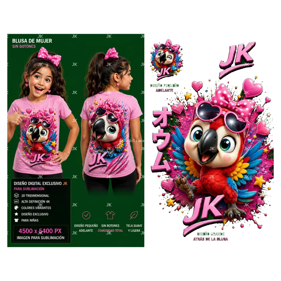 Diseño Digital JK Búho 3D Colorido para Camisa de Niña