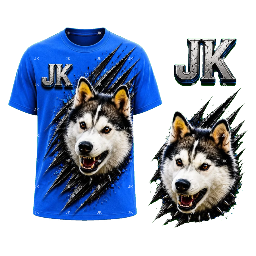 Diseño Digital JK Husky 3D con Arañazos para Camisa de Hombre