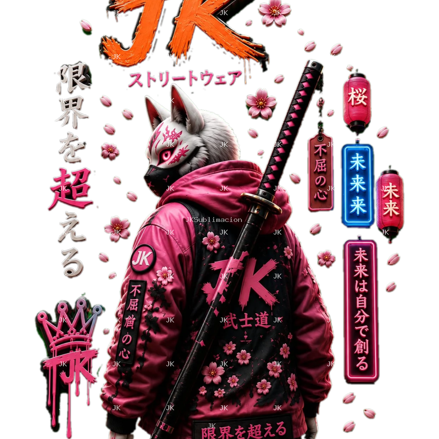 Diseño Digital JK Guerrero Zorro Japonés – para Camisa de Hombre