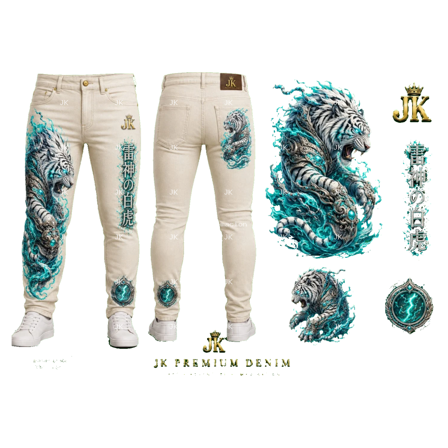 Diseño Digital Premium Tigre Blanco 3D JK para Pantalón de Hombre