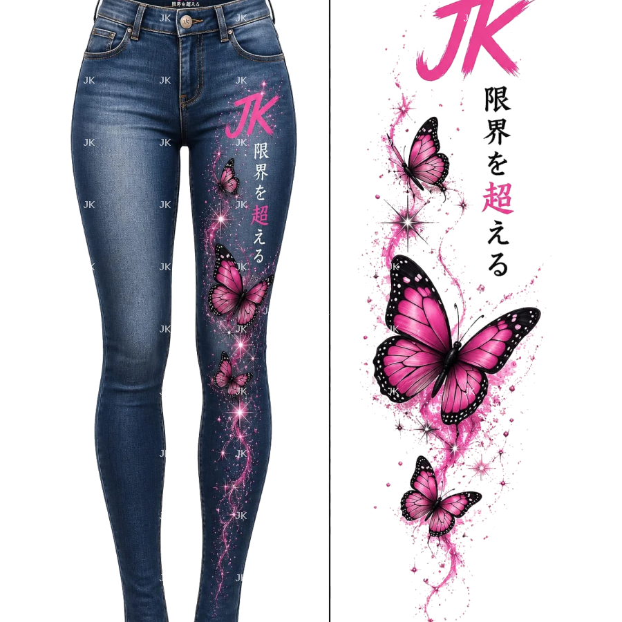 Diseño Digital JK Mariposas Rosadas para Pantalón de Mujer