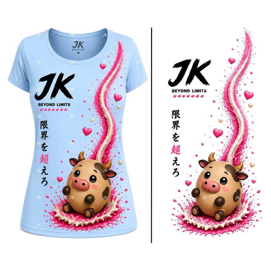 Diseño Digital JK Vaquita Tierna 3D Rosa para Camisa de Mujer