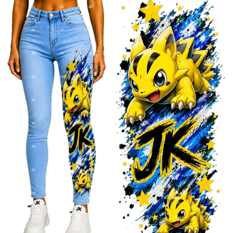 Diseño Digital JK Criatura Eléctrica Amarilla para Pantalón de Mujer