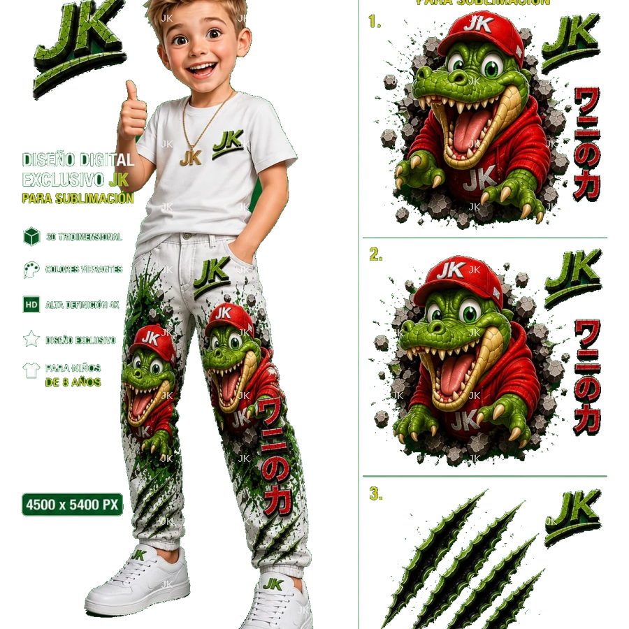 Diseño Digital Cocodrilo JK para Niño – Sublimación y DTF